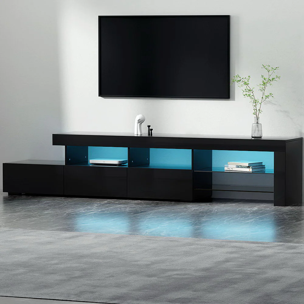 Artiss Entertainment Unit TV Cabinet LED 215cm Black Caya - Image 9