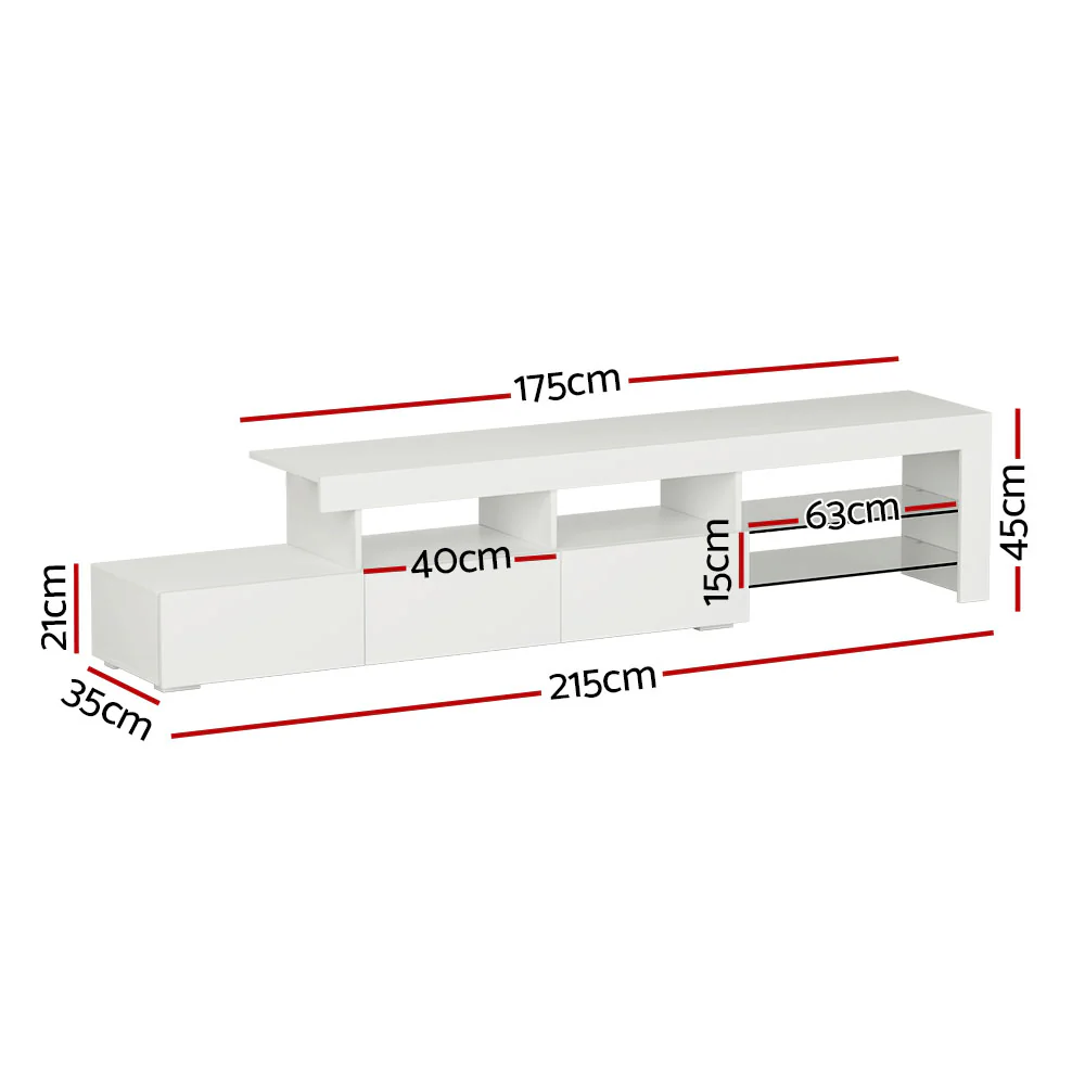 Artiss Entertainment Unit TV Cabinet LED 215cm White Caya - Image 3