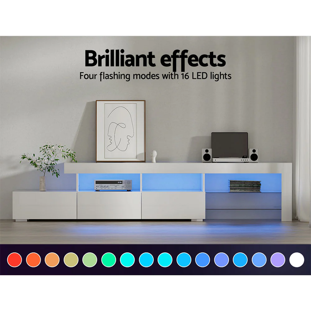 Artiss Entertainment Unit TV Cabinet LED 215cm White Caya - Image 5