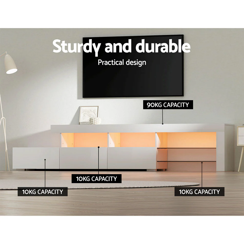 Artiss Entertainment Unit TV Cabinet LED 215cm White Caya - Image 7