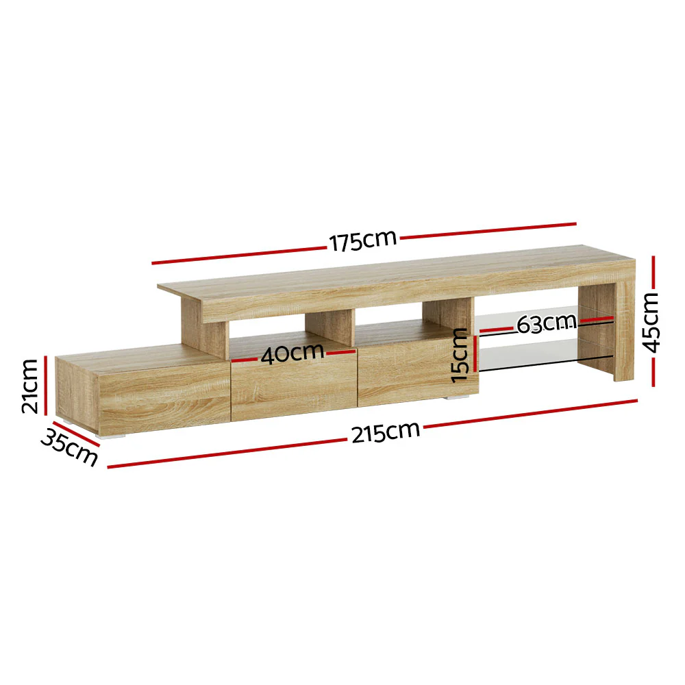 Artiss Entertainment Unit TV Cabinet LED 215cm Pine Caya - Image 3