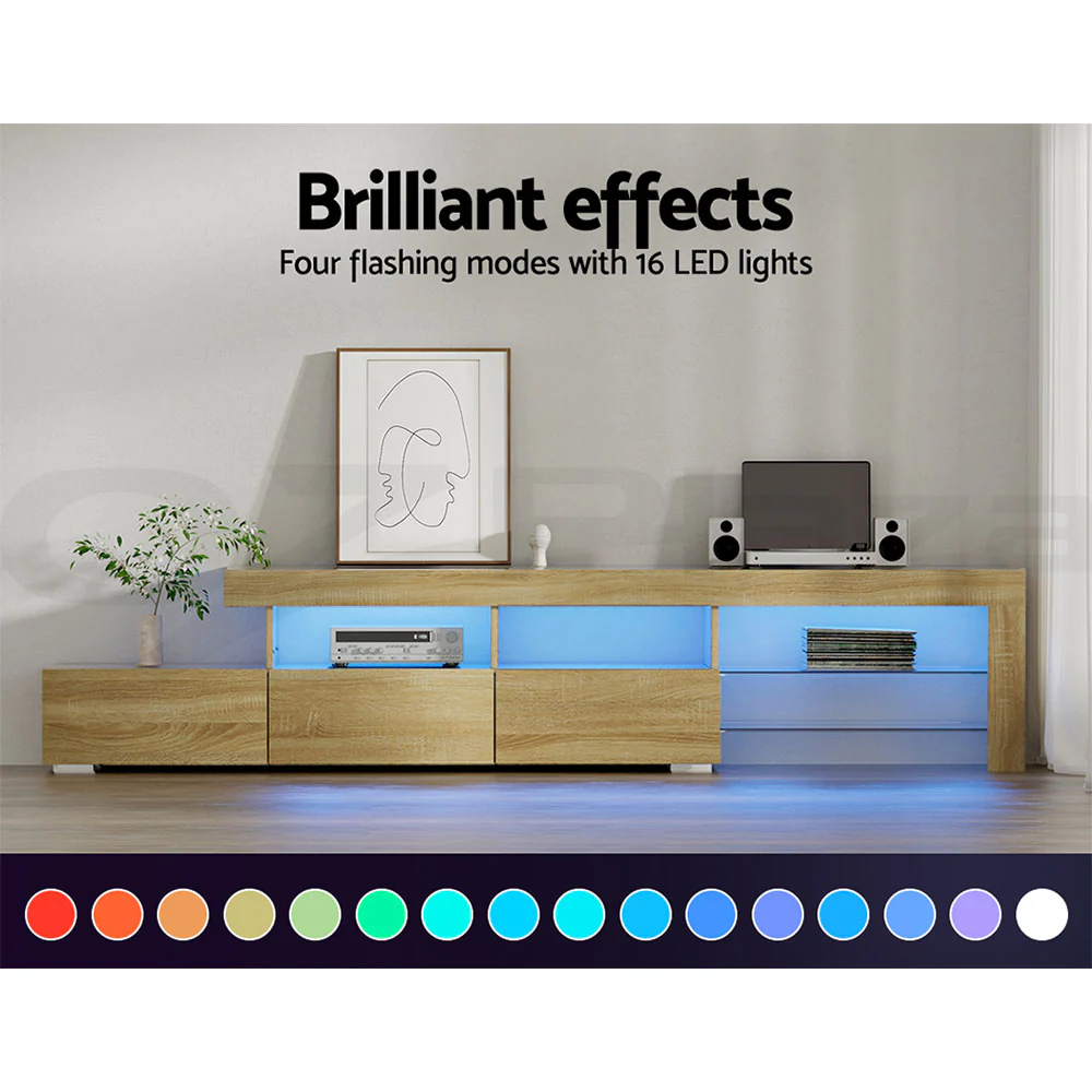 Artiss Entertainment Unit TV Cabinet LED 215cm Pine Caya - Image 6