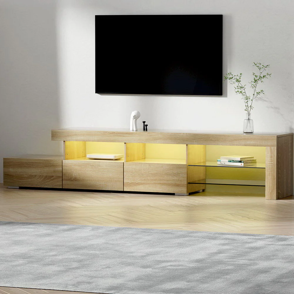 Artiss Entertainment Unit TV Cabinet LED 215cm Pine Caya - Image 9