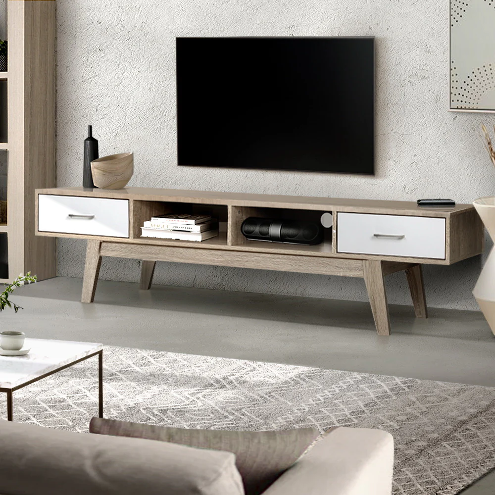 Artiss TV Cabinet Entertainment Unit 180cm Oak White Gary - Image 9
