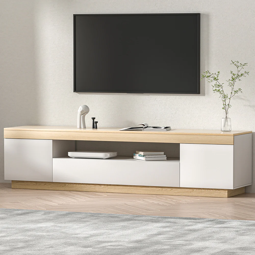 Artiss TV Cabinet Entertainment Unit Stand 180CM White Wood - Image 6