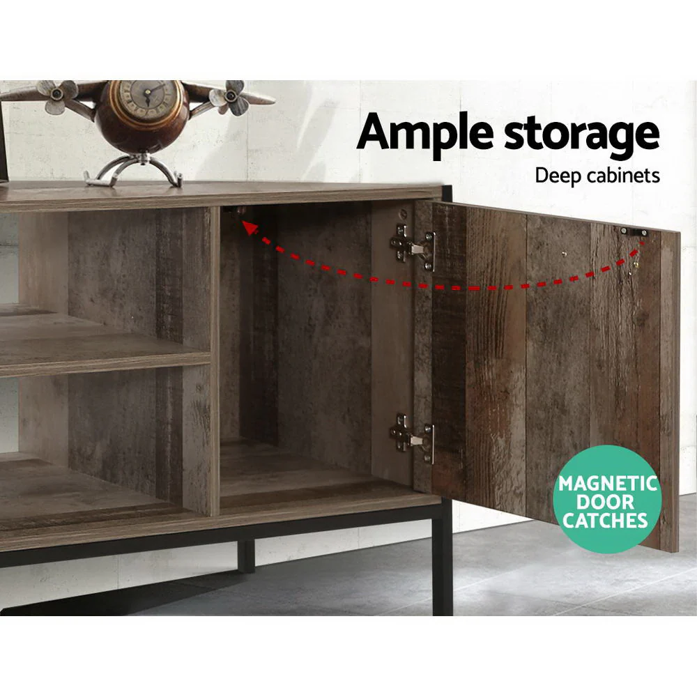 Artiss TV Cabinet Entertainment Unit Stand Storage Wood Industrial Rustic 124cm - Image 6