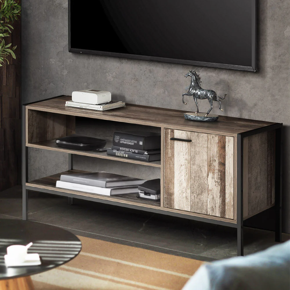 Artiss TV Cabinet Entertainment Unit Stand Storage Wood Industrial Rustic 124cm - Image 8
