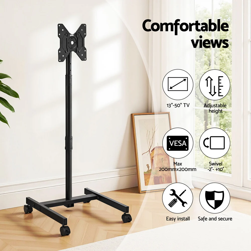 Artiss TV Stand  13-50 Universal Mobile Adjustable Height TV Stand with Wheels - Image 4