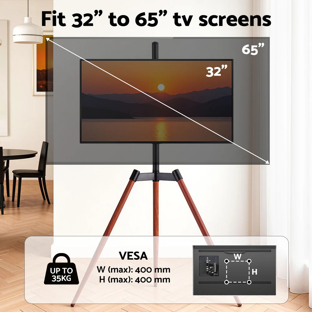 Artiss TV Stand 32-65 inch LED LCD Screen Wooden Tripod Easel Height Adjustable - Image 5
