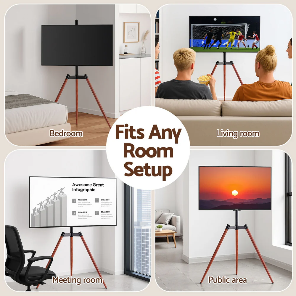 Artiss TV Stand 32-65 inch LED LCD Screen Wooden Tripod Easel Height Adjustable - Image 6