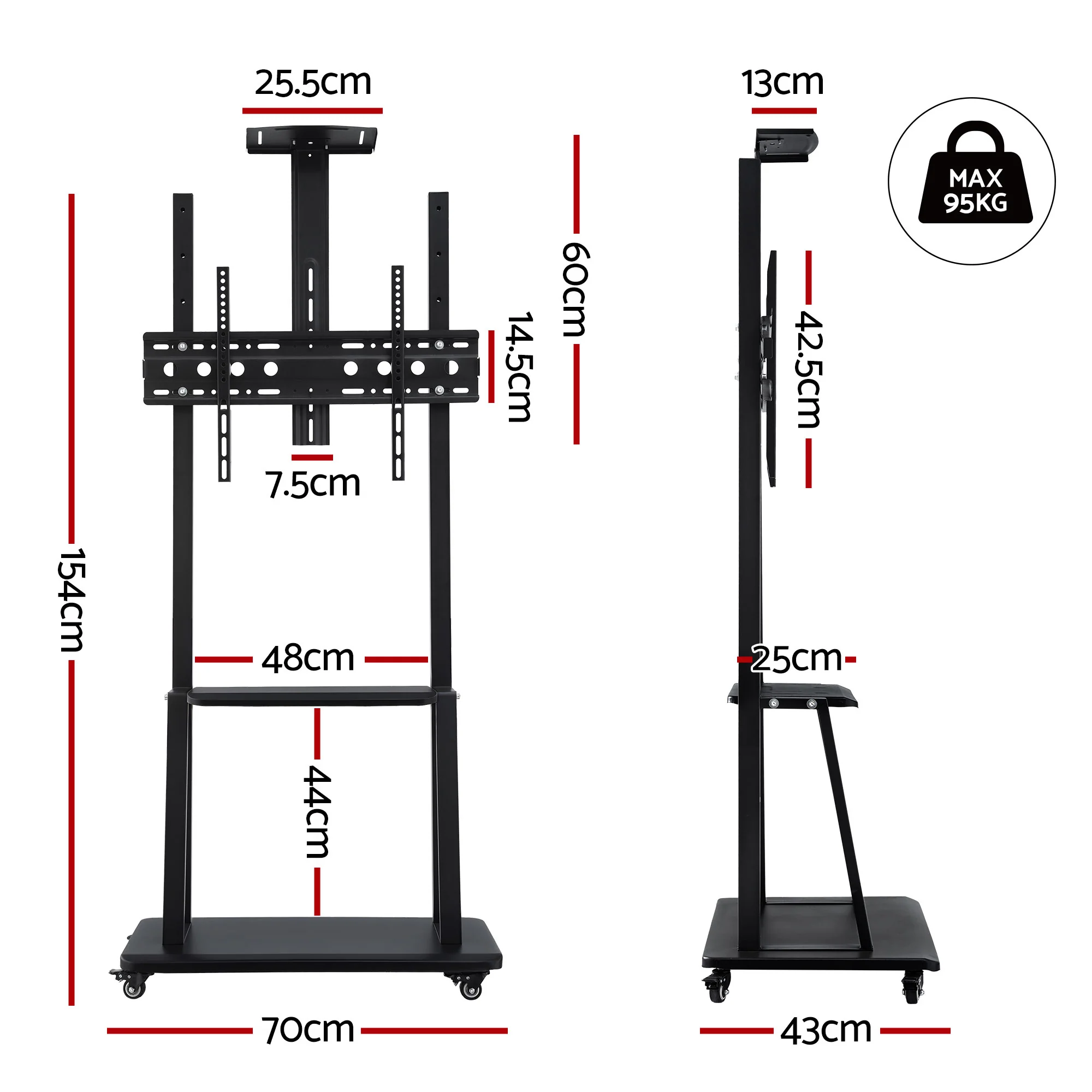 Artiss TV Stand  32-70 Universal Mobile Adjustable Height TV Stand with Wheels - Image 2