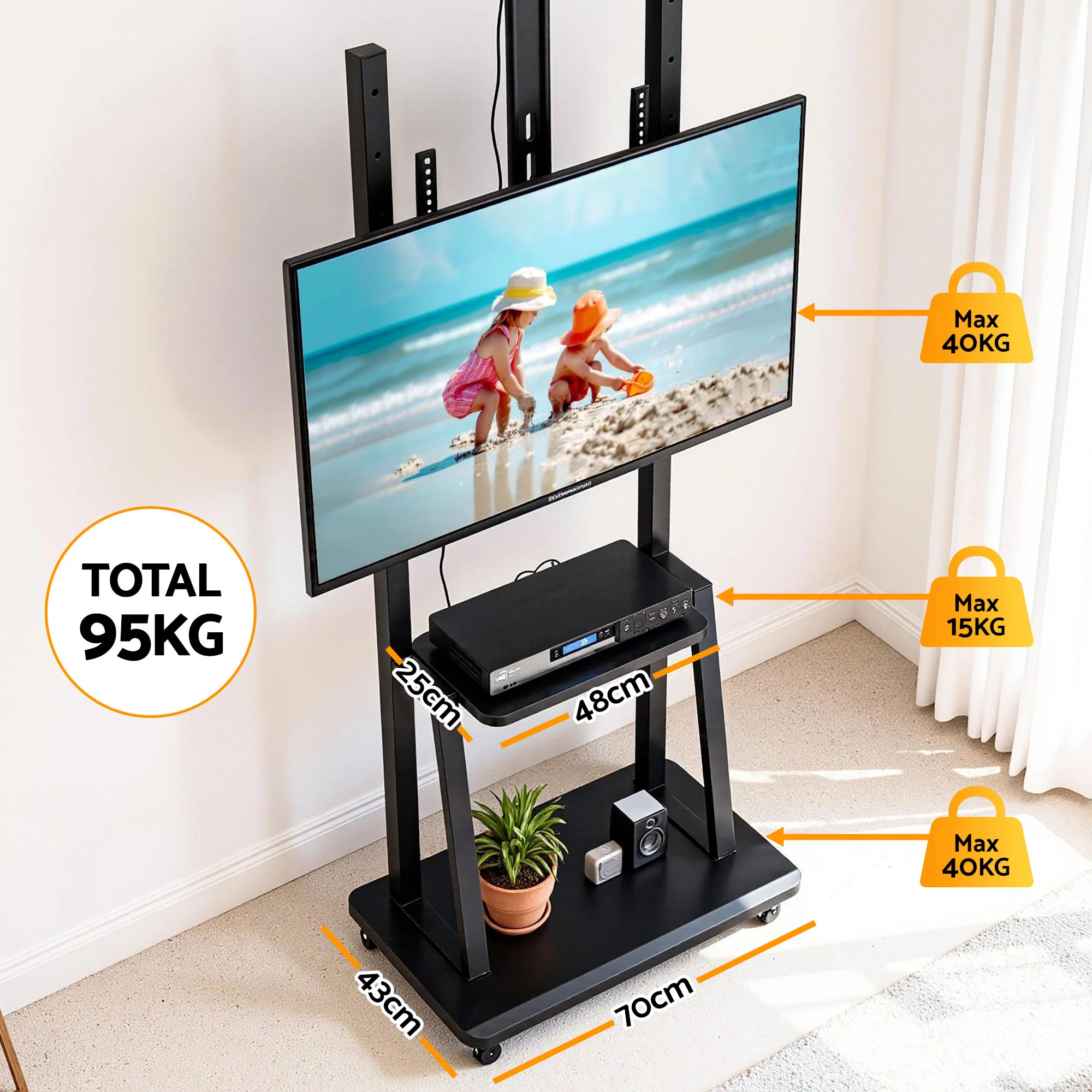 Artiss TV Stand  32-70 Universal Mobile Adjustable Height TV Stand with Wheels - Image 6