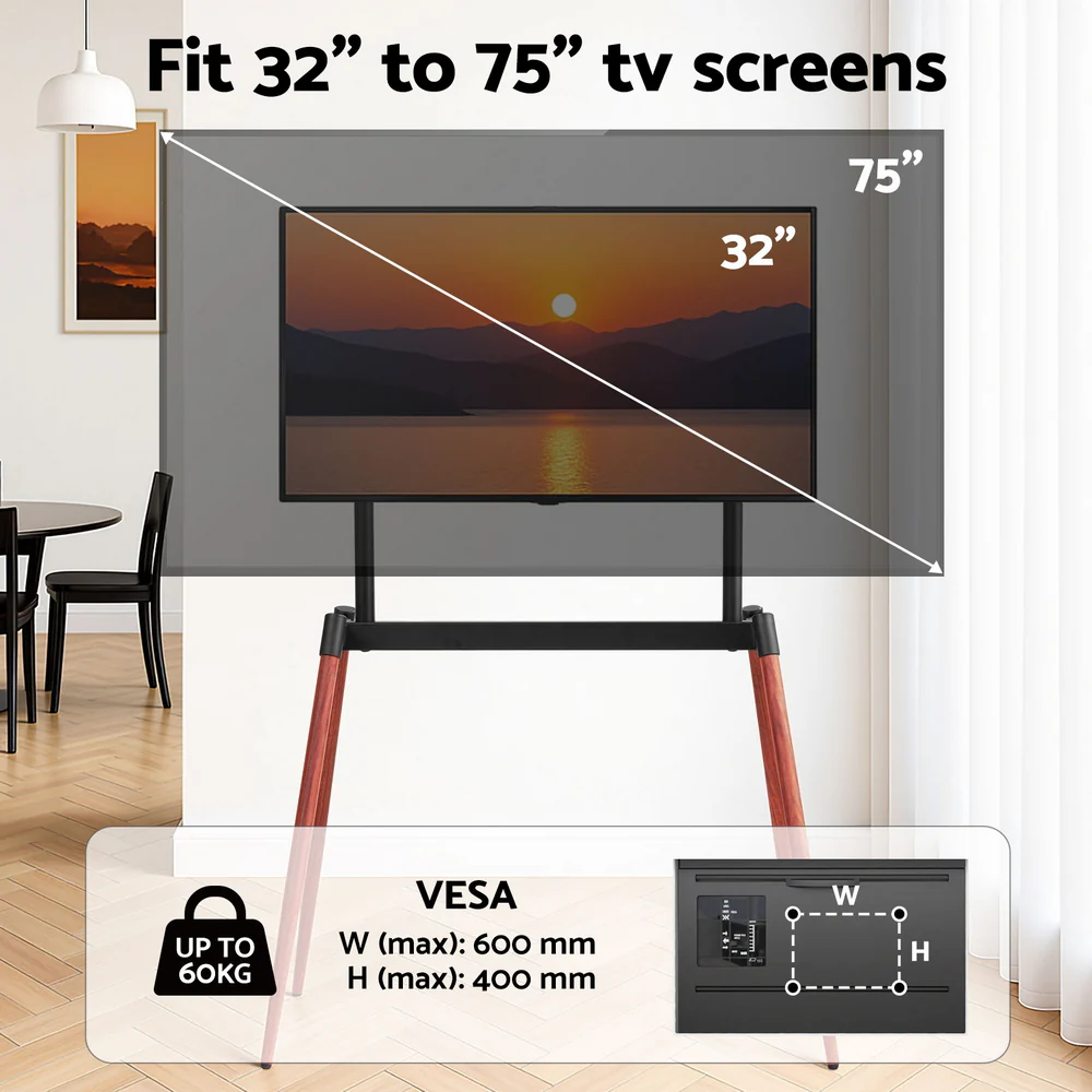 Artiss TV Stand 32-75 inch LED LCD Screen Wooden Floor Easel Height Adjustable - Image 5