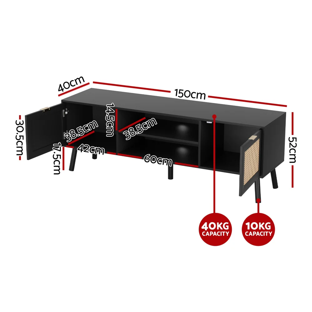 artiss-tv-unit-150cm-storage-cabinet-black - Image 3