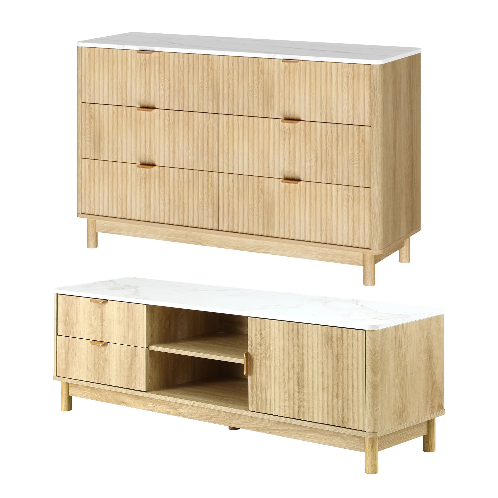 Artiss TV Unit & Chest of Drawers Set Solid Wood Legs Pine - Image 2