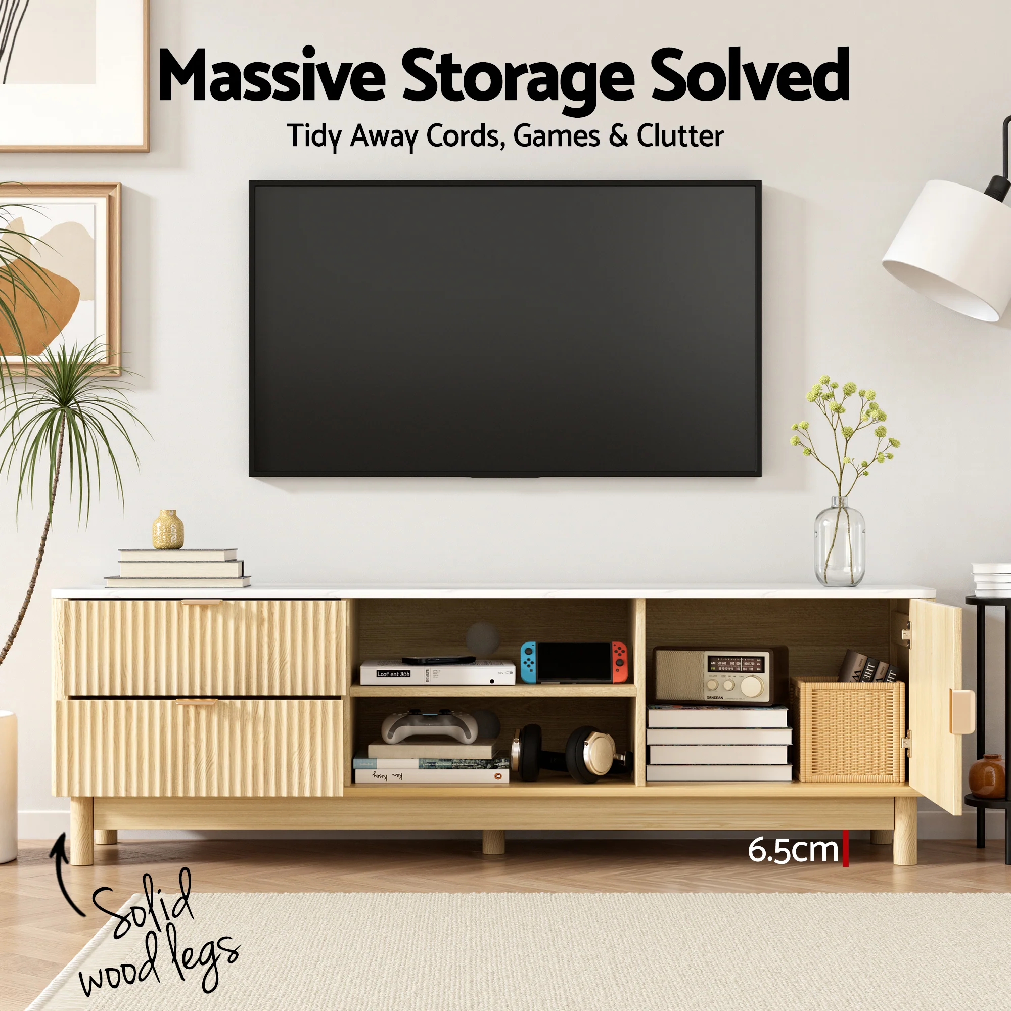 Artiss TV Unit & Chest of Drawers Set Solid Wood Legs Pine - Image 6