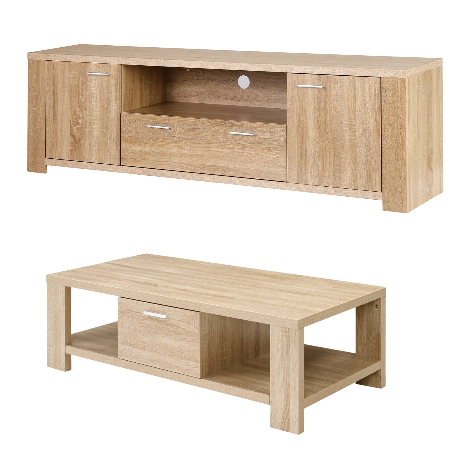 Artiss TV Unit & Coffee Table Set Storage Drawer Pine - Image 2