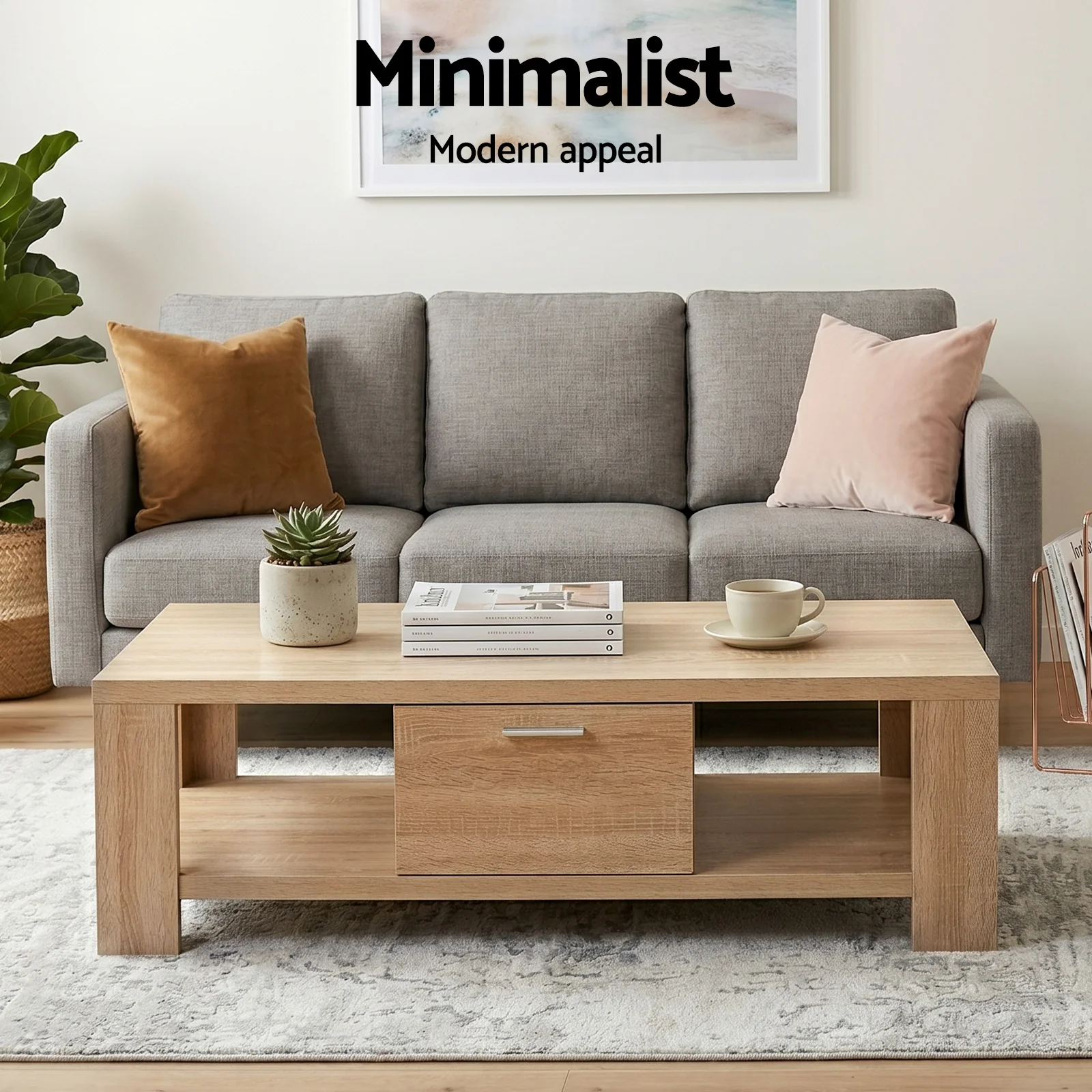 Artiss TV Unit & Coffee Table Set Storage Drawer Pine - Image 6