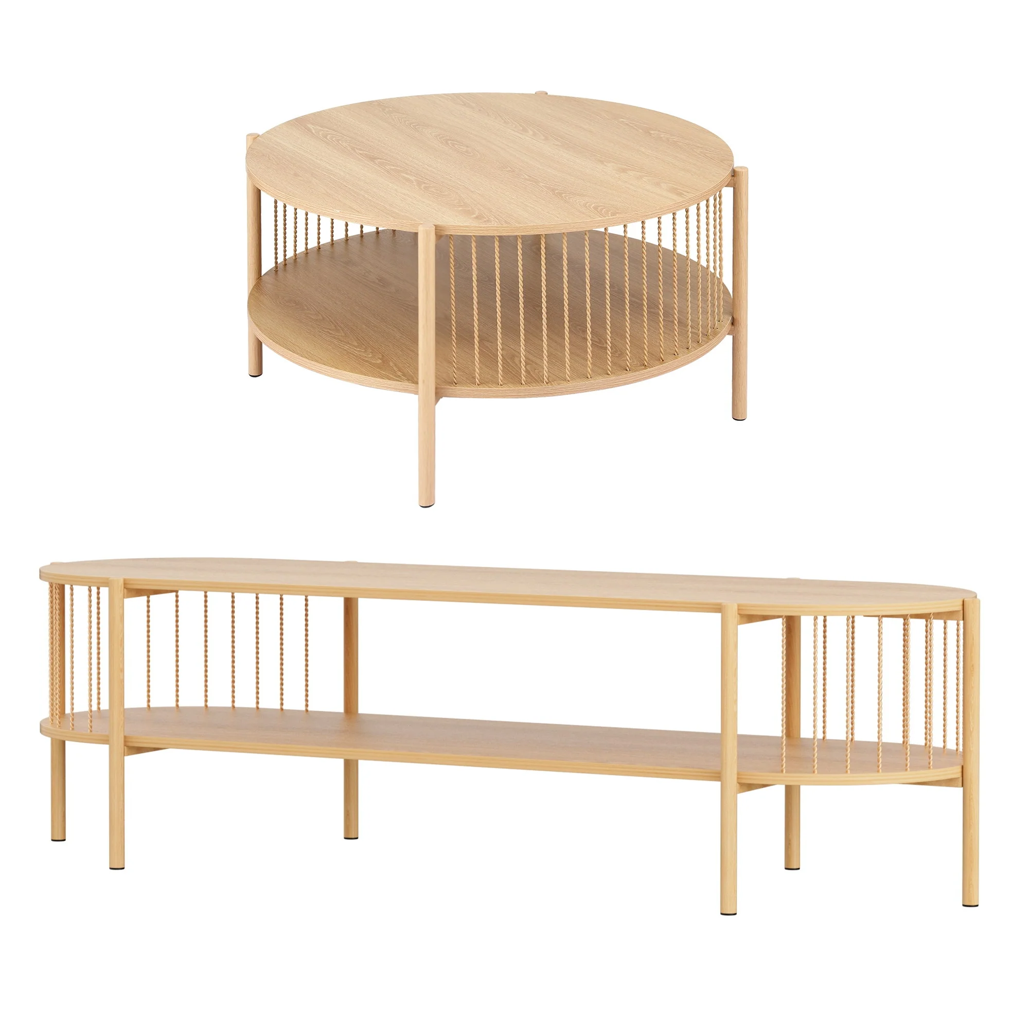 Artiss TV Unit & Coffee Table Set Storage Shelf Pine - Image 2