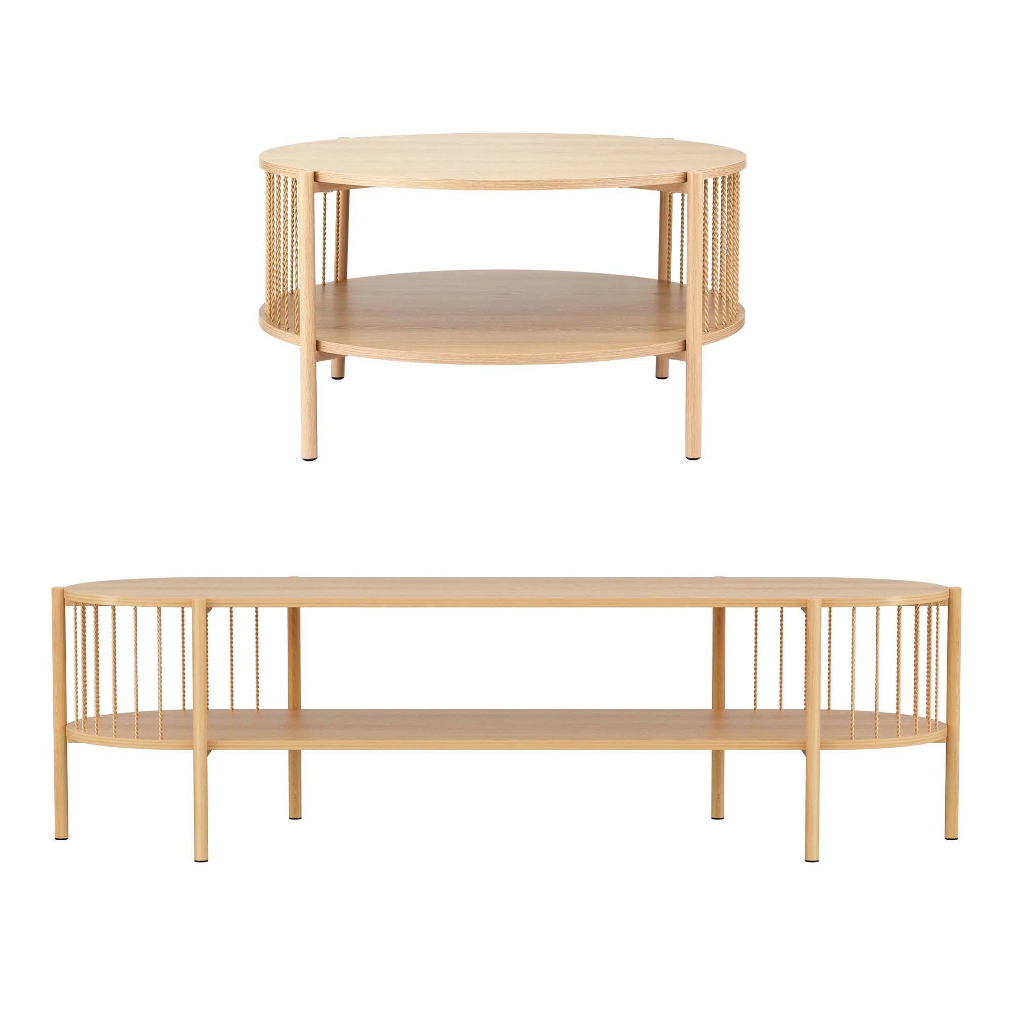 Artiss TV Unit & Coffee Table Set Storage Shelf Pine - Image 4
