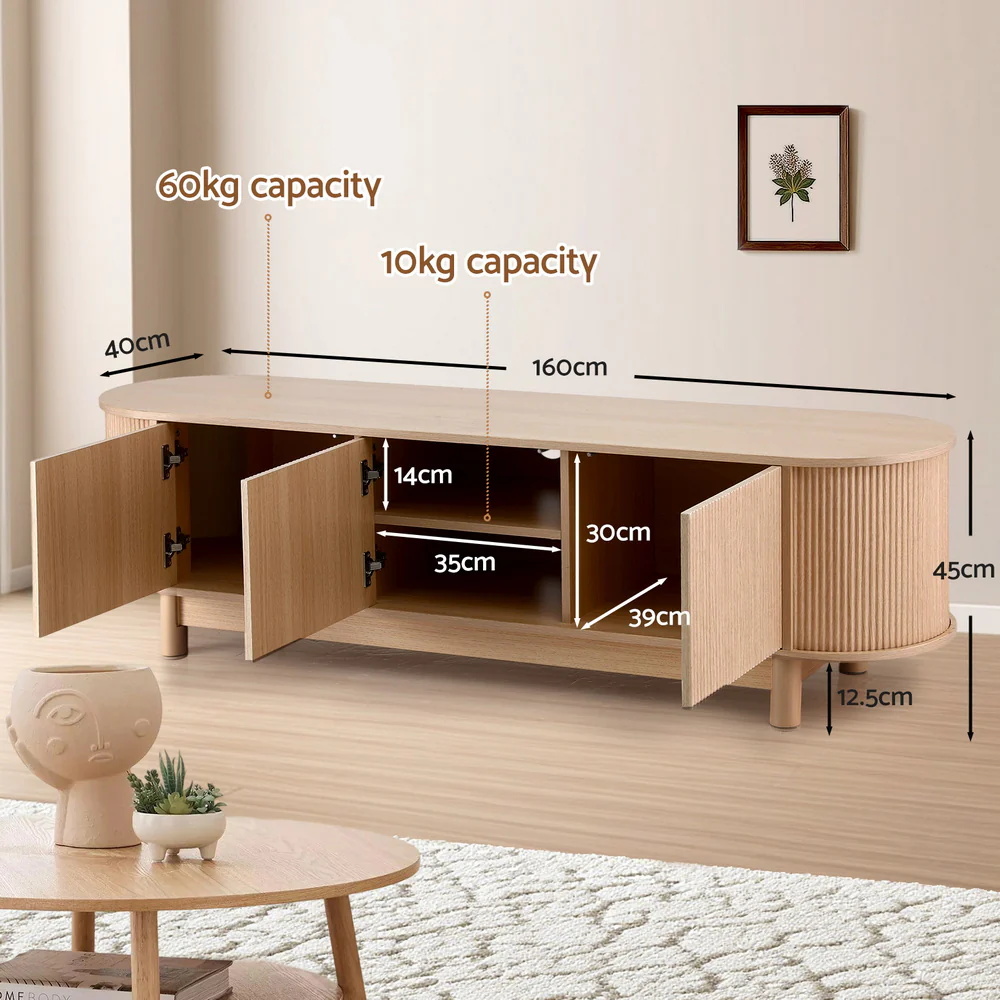 Artiss TV Unit Entertainment Unit Storage Cabinet 160cm Pine - Image 3