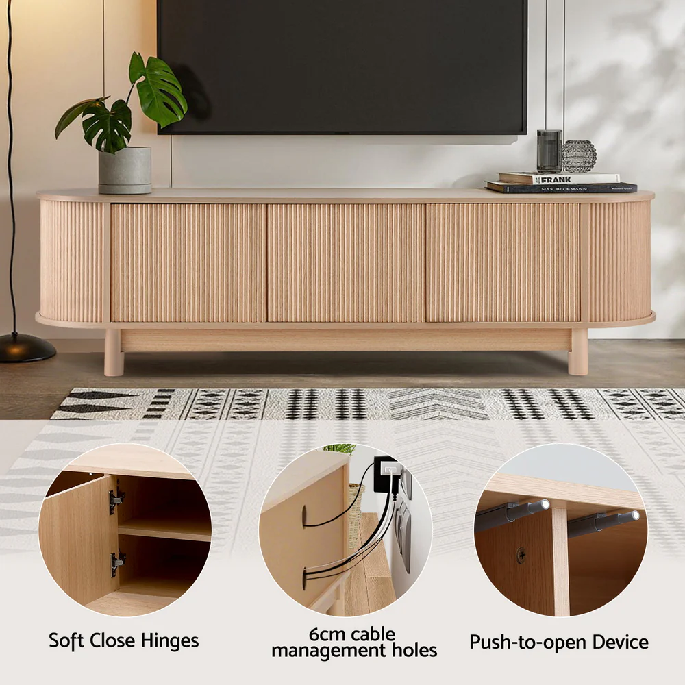 Artiss TV Unit Entertainment Unit Storage Cabinet 160cm Pine - Image 6