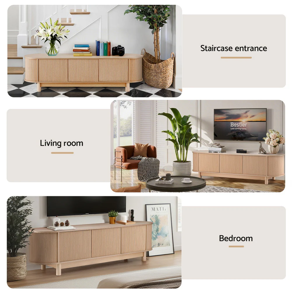 Artiss TV Unit Entertainment Unit Storage Cabinet 160cm Pine - Image 7