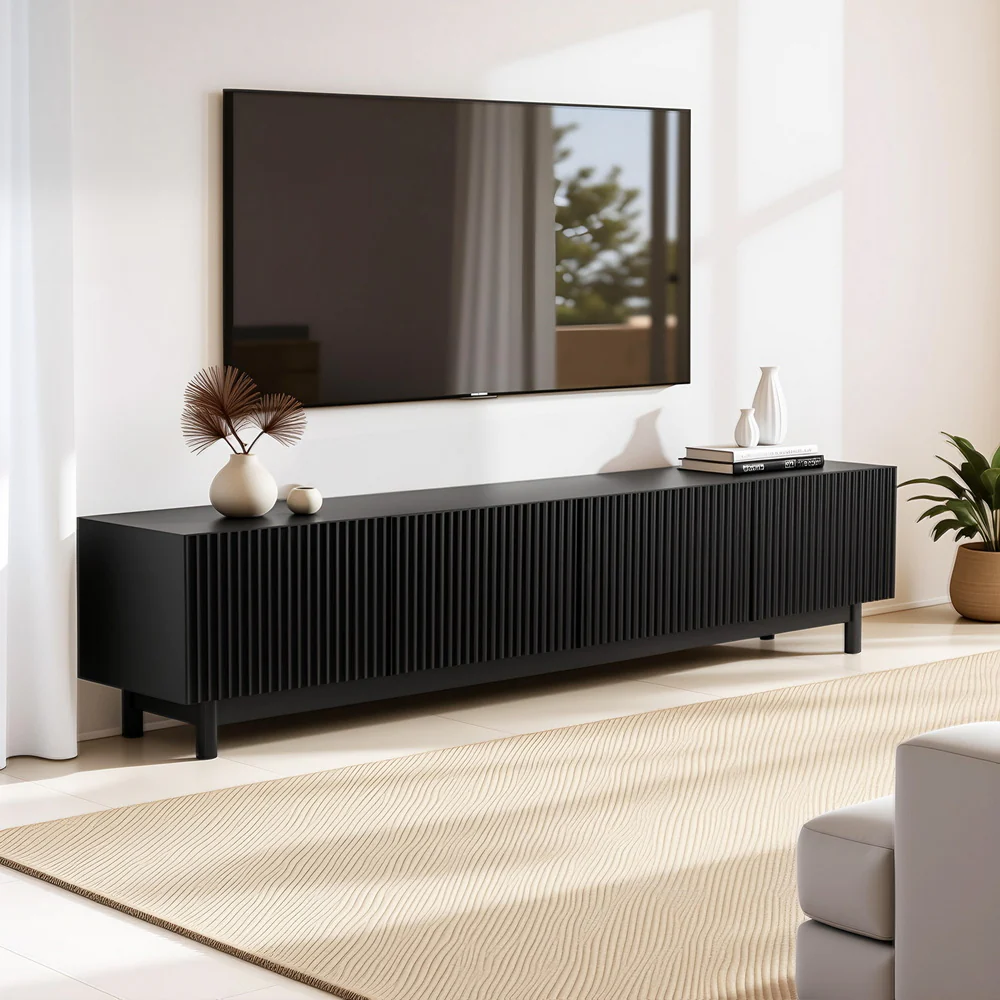 Artiss TV Unit Entertainment Unit Storage Cabinet 180cm Black - Image 7