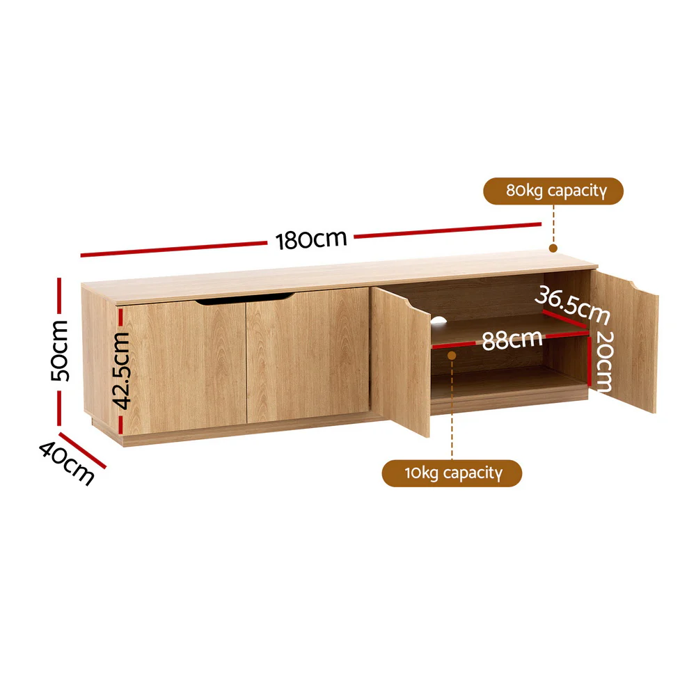 Artiss TV Unit Entertainment Unit Storage Cabinet 180cm Pine - Image 2