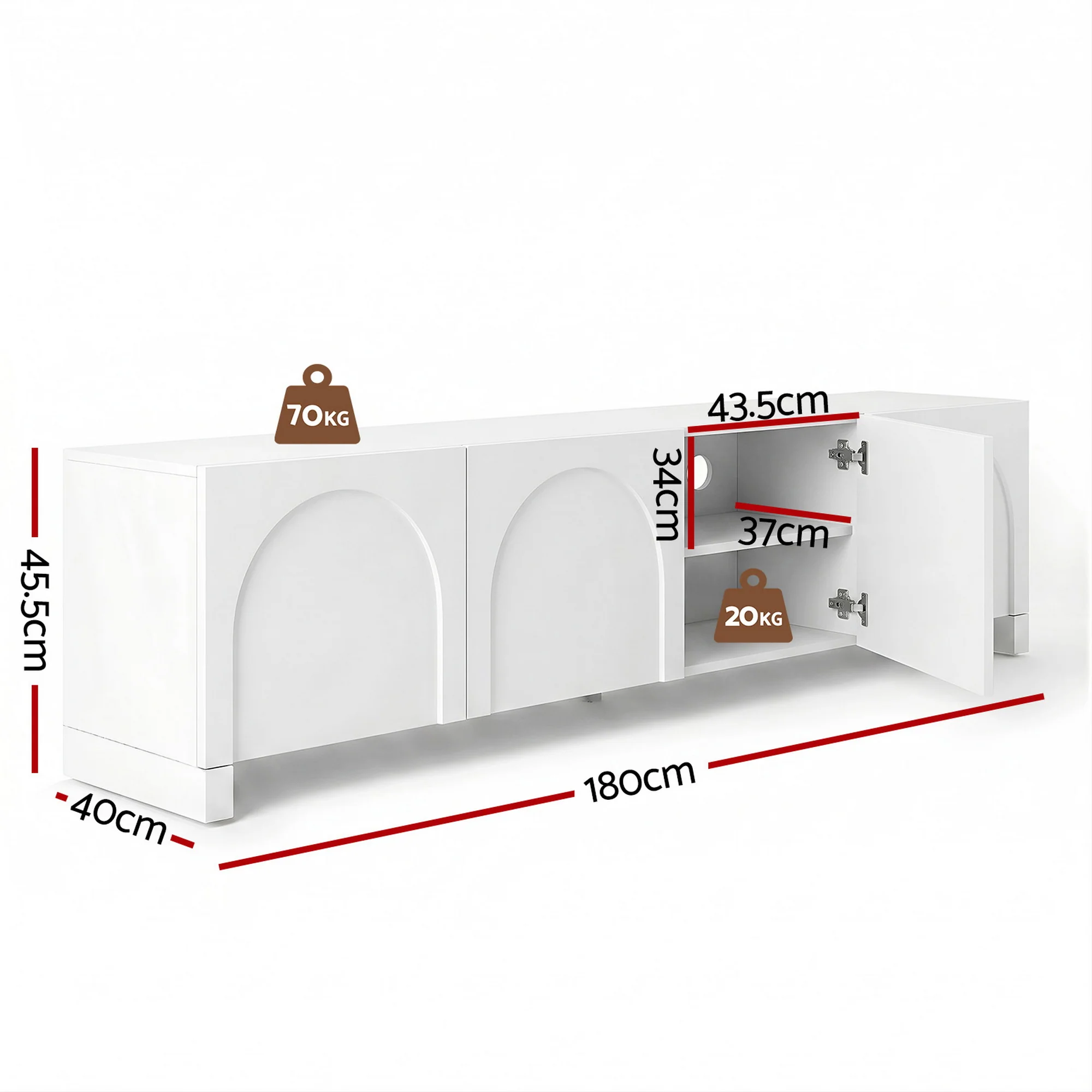 Artiss TV Unit Entertainment Unit Storage Cabinet Adjustable Shelf 180cm White - Image 3
