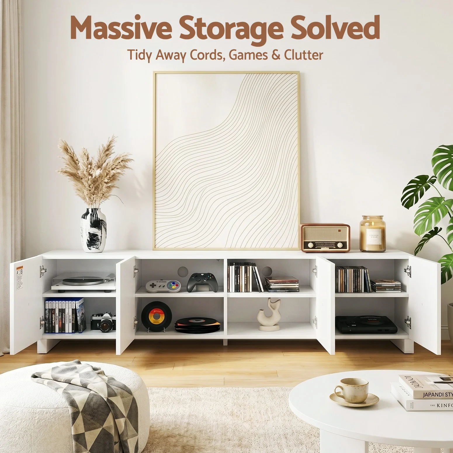 Artiss TV Unit Entertainment Unit Storage Cabinet Adjustable Shelf 180cm White - Image 5
