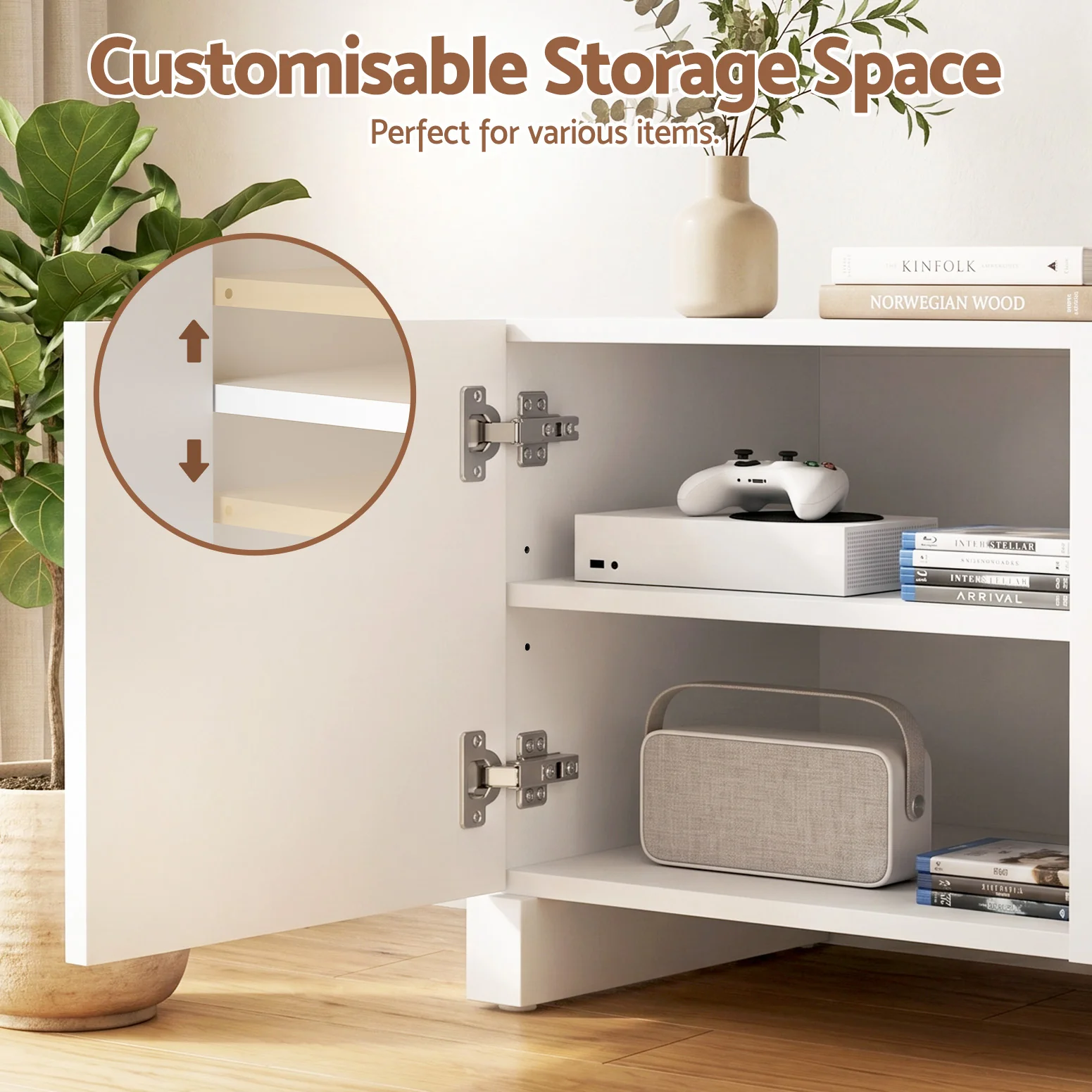 Artiss TV Unit Entertainment Unit Storage Cabinet Adjustable Shelf 180cm White - Image 6