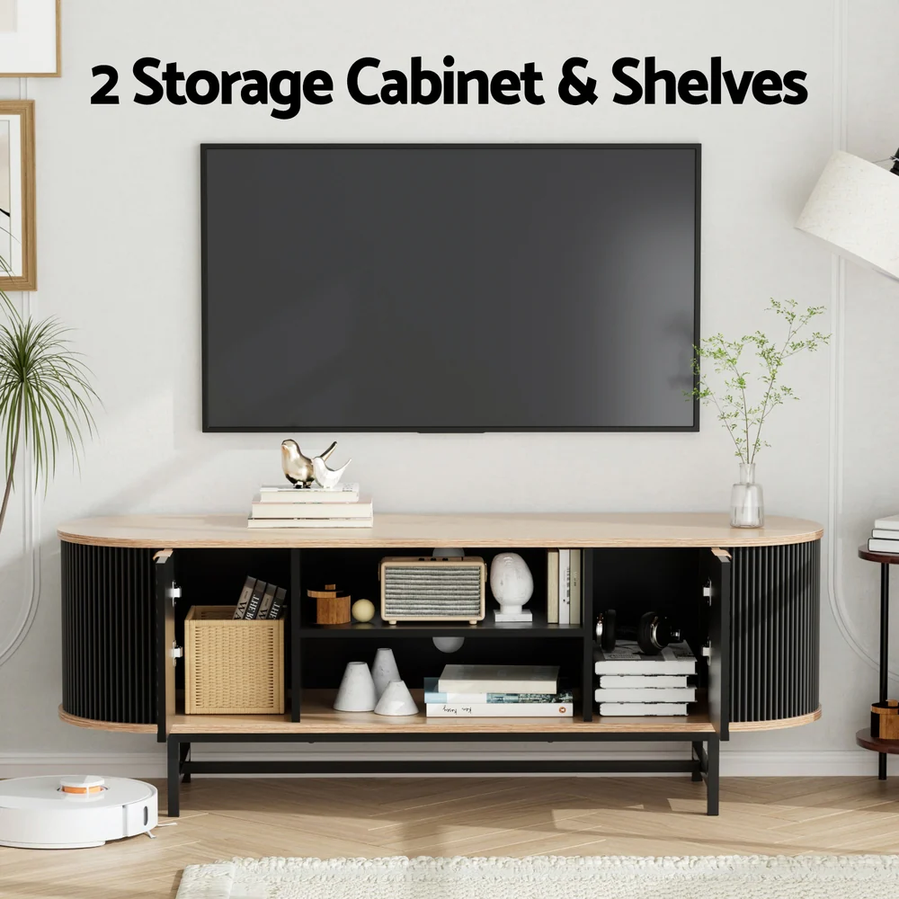 Artiss TV Unit Entertainment Unit Storage Cabinet Black Pine - Image 4