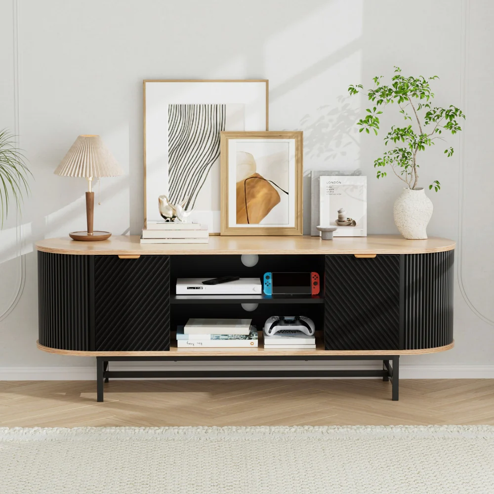 Artiss TV Unit Entertainment Unit Storage Cabinet Black Pine - Image 7