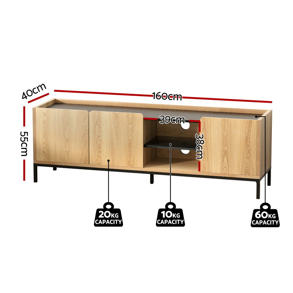 Artiss TV Unit Entertainment Unit Storage Cabinet Shelf 160cm Pine - Image 2