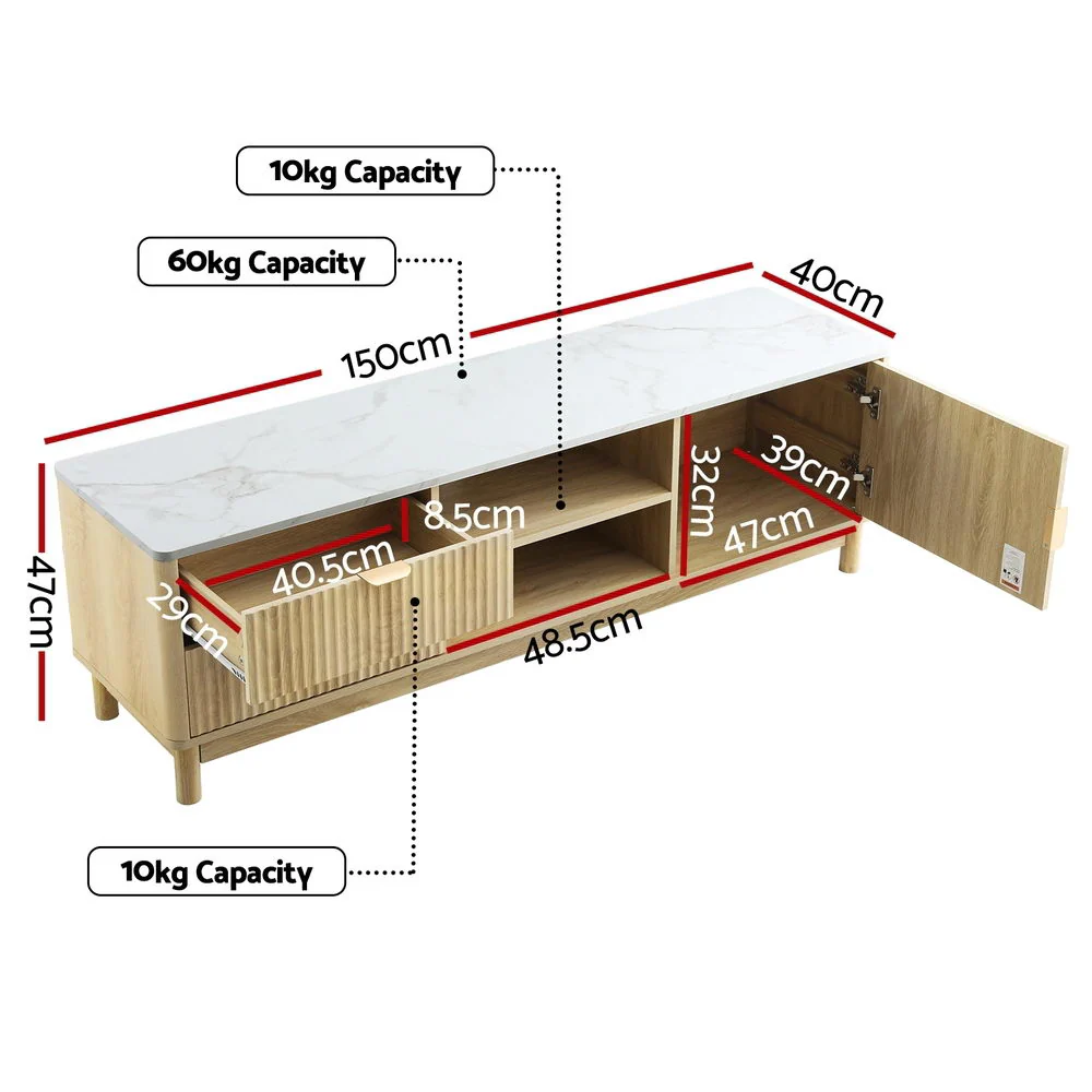 Artiss TV Unit Entertainment Unit Storage Drawer Shelf 150cm Pine - Image 2