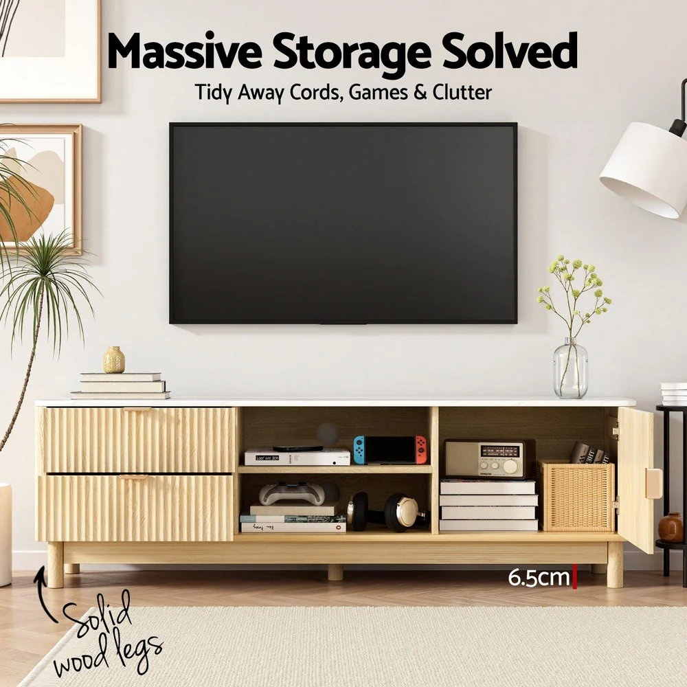 Artiss TV Unit Entertainment Unit Storage Drawer Shelf 150cm Pine - Image 4