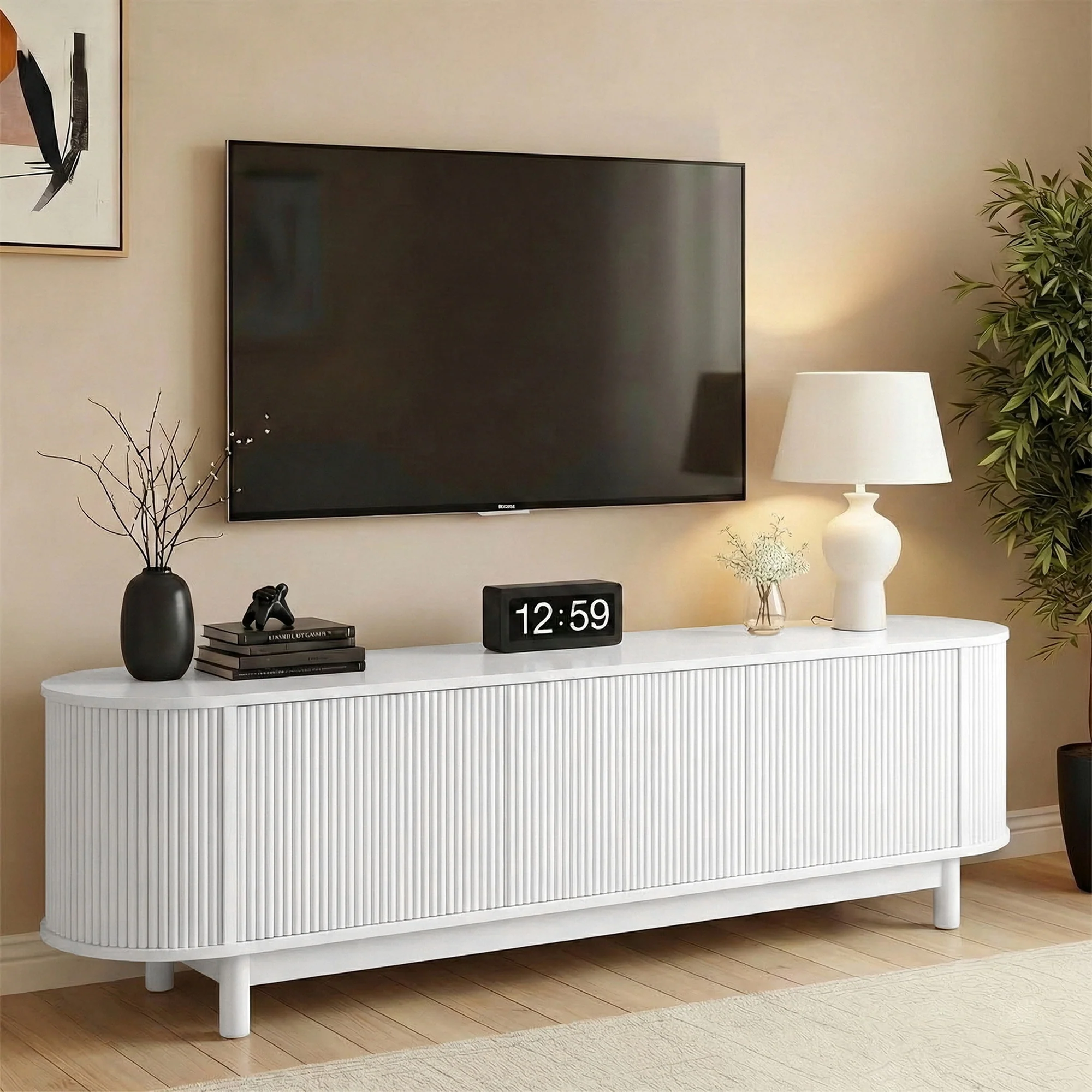 Artiss TV Unit, TV Cabinet with Storage Cabinet,160cm Entertainment Unit with Solid Wood Legs, Home Furniture for Living Room, Bedroom, Study Room, Backyard White - Image 7