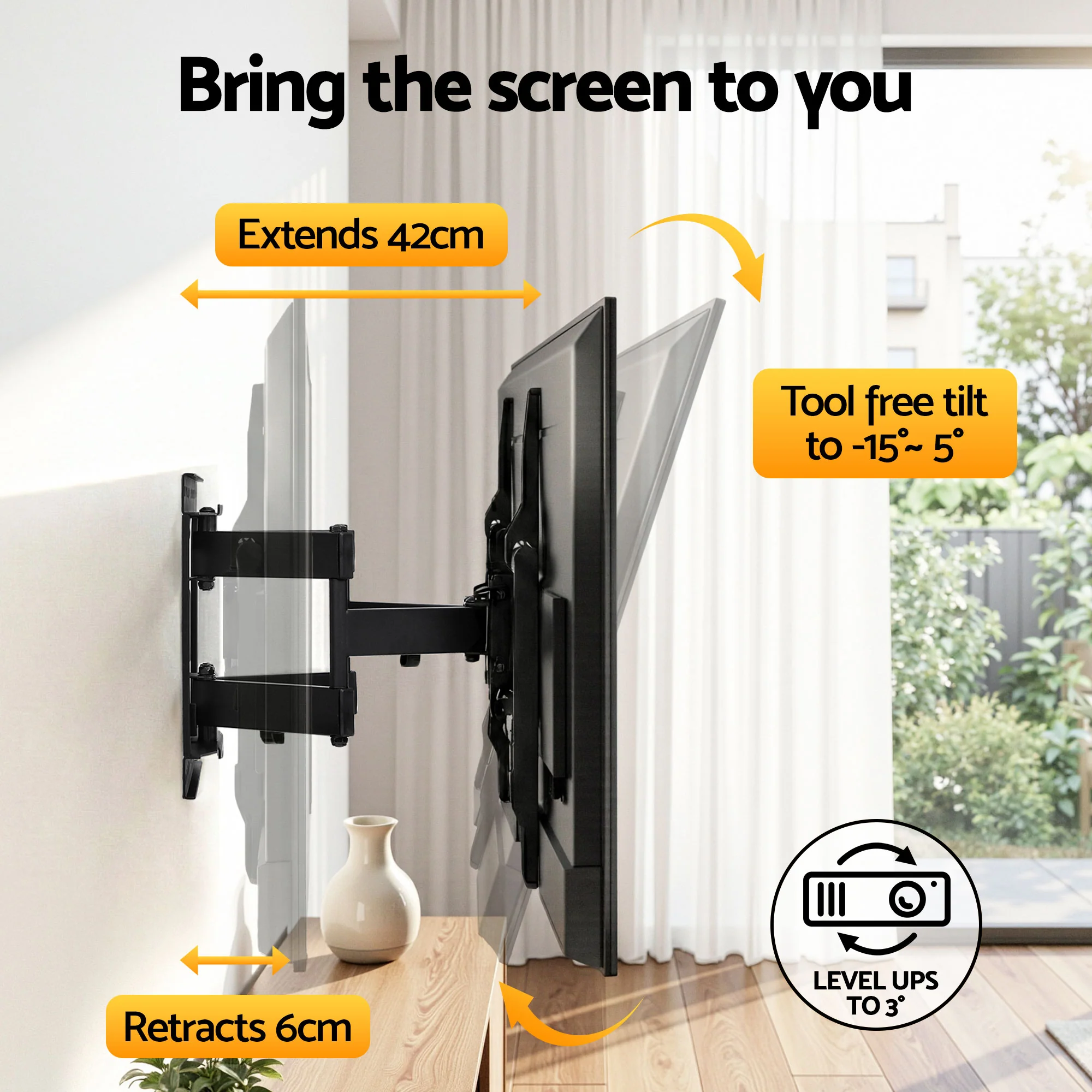 Artiss TV Wall Mount Bracket for 37 - 85 TVs Swivel Tilt Extendable Full Motion - Image 5