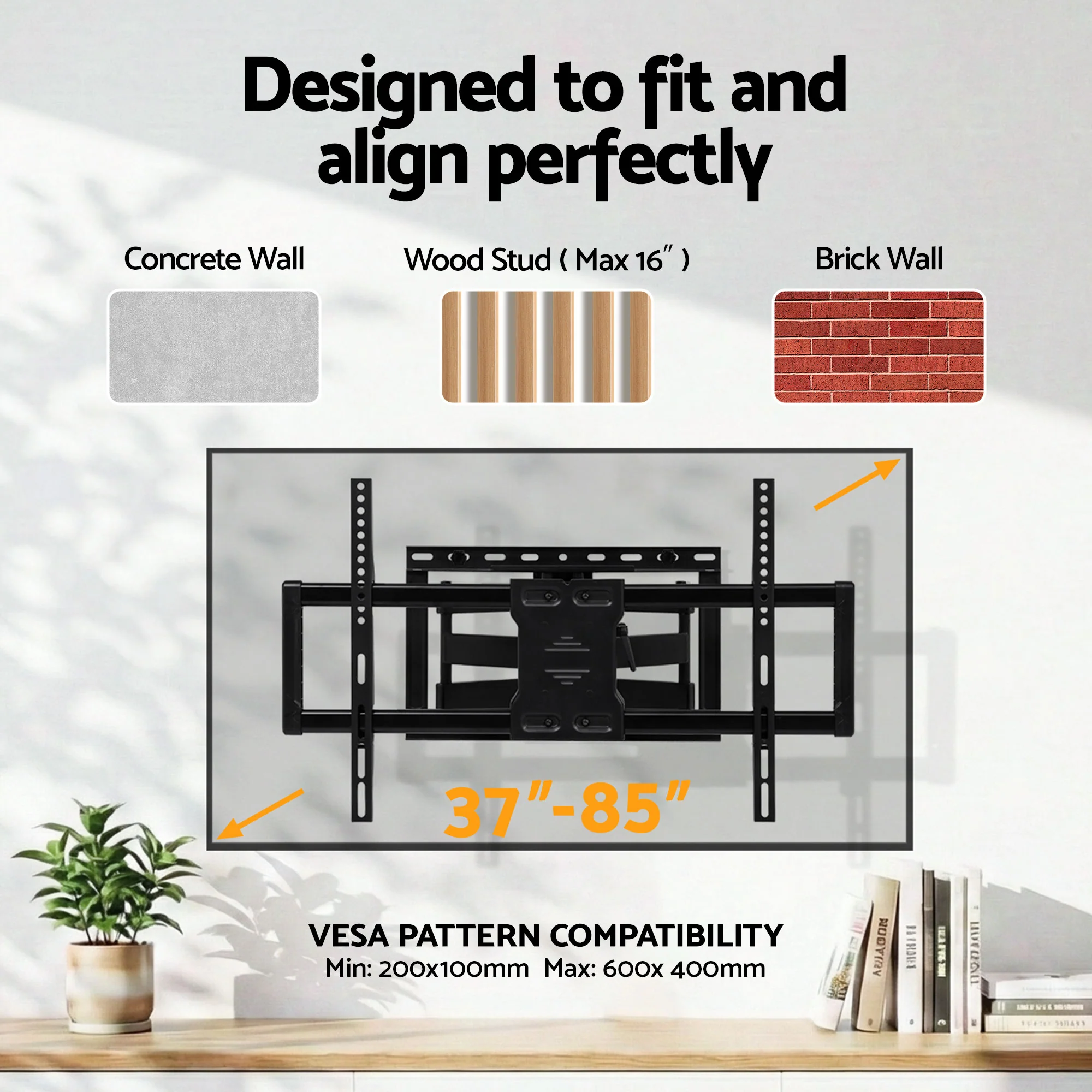 Artiss TV Wall Mount Bracket for 37 - 85 TVs Swivel Tilt Extendable Full Motion - Image 6