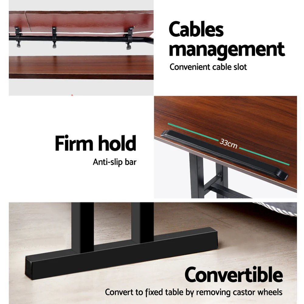 Artiss Laptop Desk Table Adjustable Dark Wood 80CM - Image 6