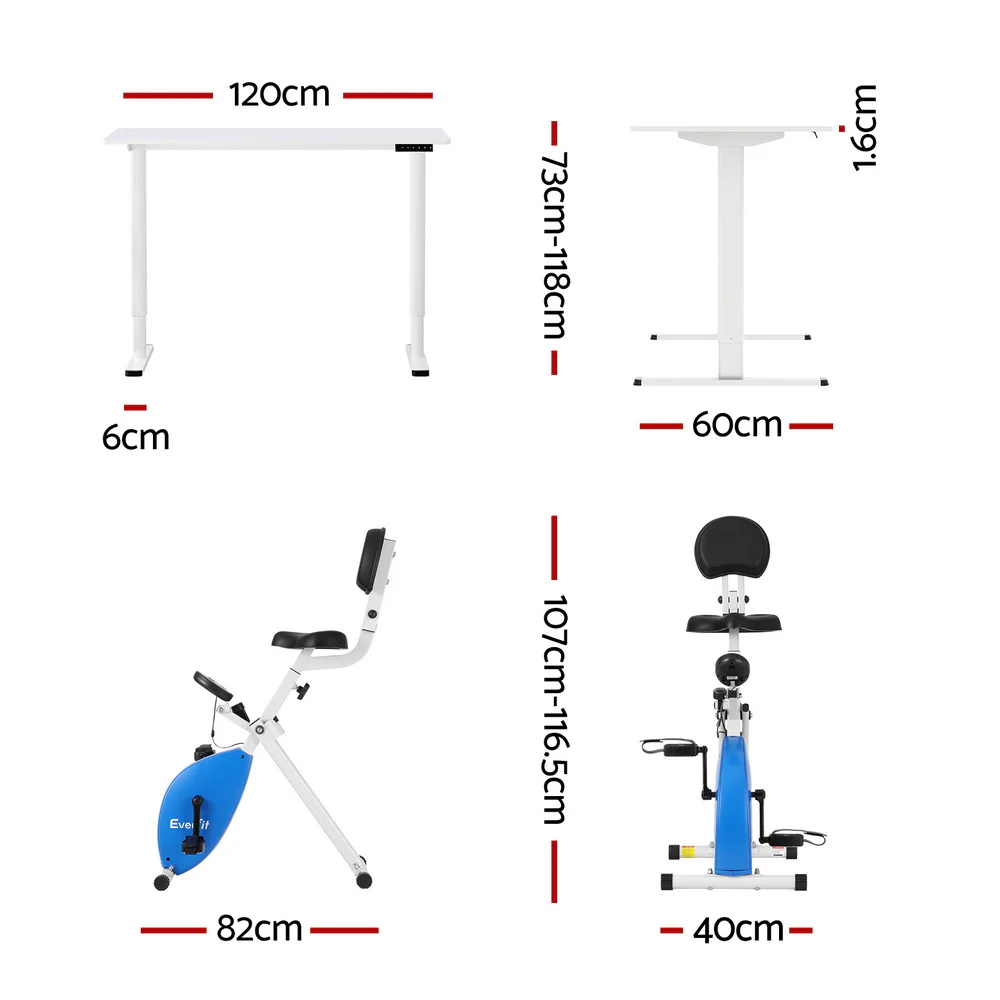 Artiss Under Desk Folding X-Bike with 120cm Automatic Standing Desk Magnetic Resistance White - Image 2