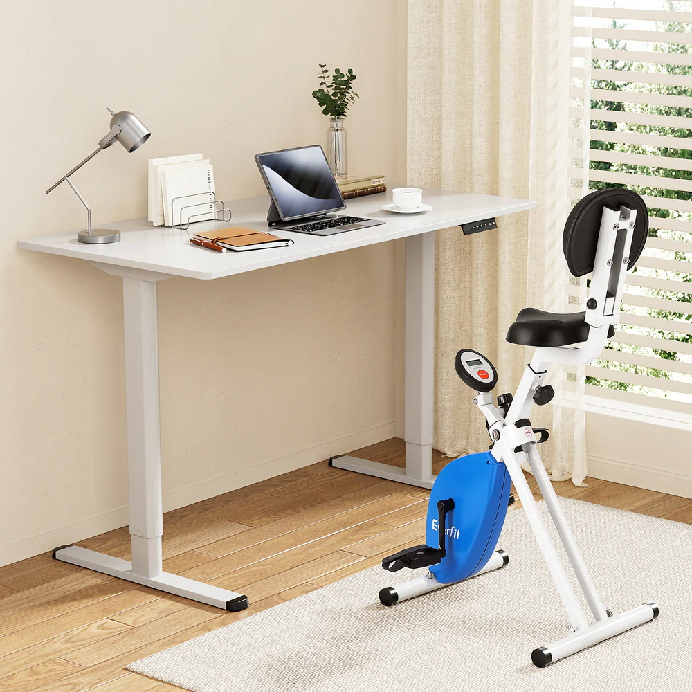 Artiss Under Desk Folding X-Bike with 120cm Automatic Standing Desk Magnetic Resistance White - Image 8