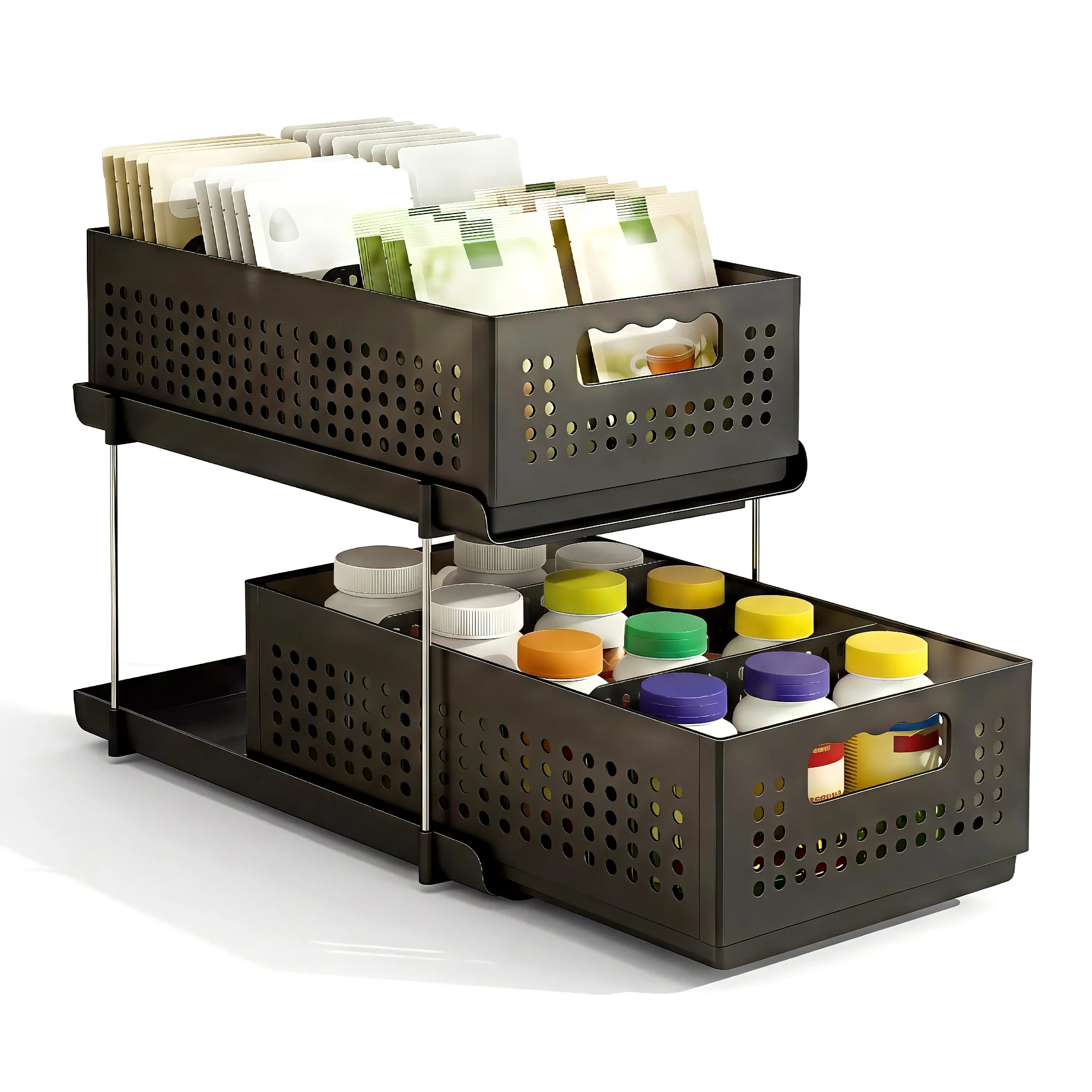 Artiss Under Sink Organizer 2 Tier Pull Out Drawer with Removable Baskets & Divider - Image 2