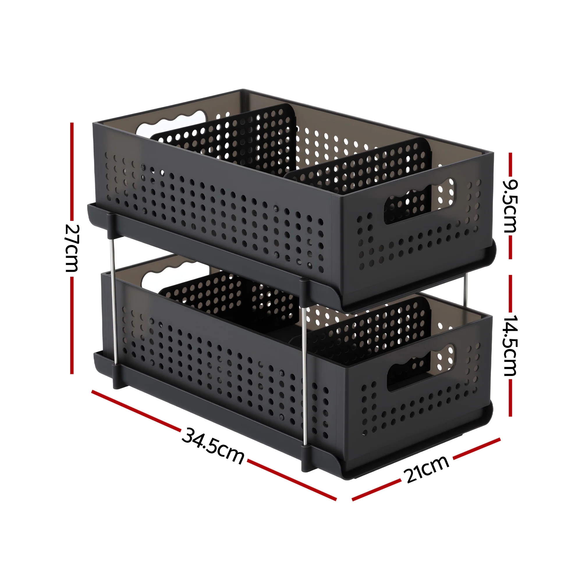 Artiss Under Sink Organizer 2 Tier Pull Out Drawer with Removable Baskets & Divider - Image 3