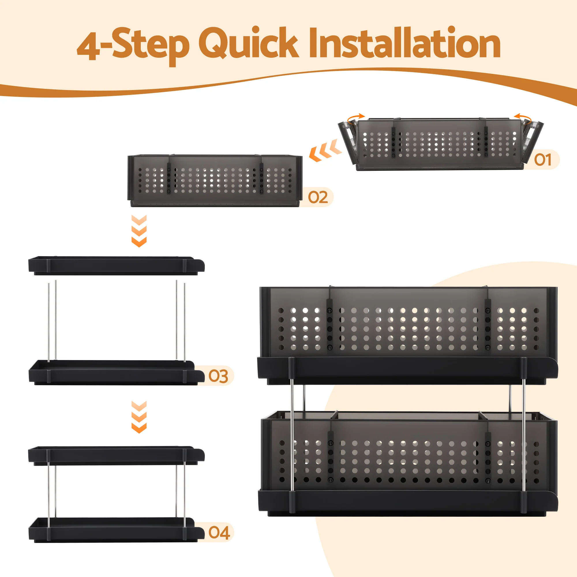 Artiss Under Sink Organizer 2 Tier Pull Out Drawer with Removable Baskets & Divider - Image 6