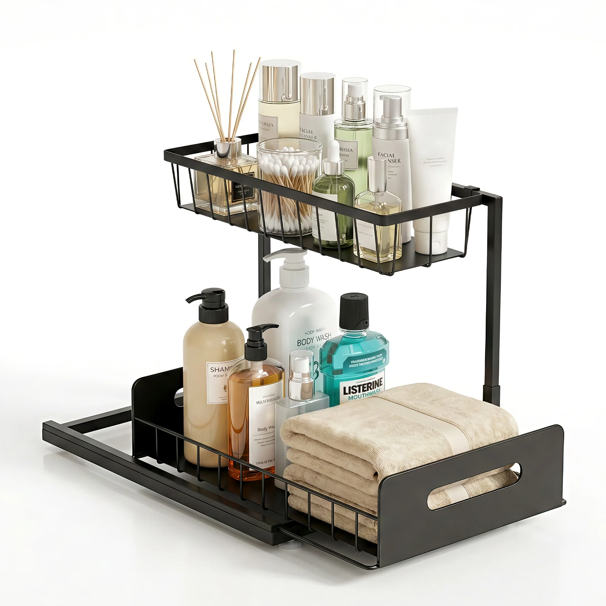 Artiss Under Sink Organizer Storage L Shape 1 Pull Out Drawers Kitchen Cabinet Shelf - Image 2