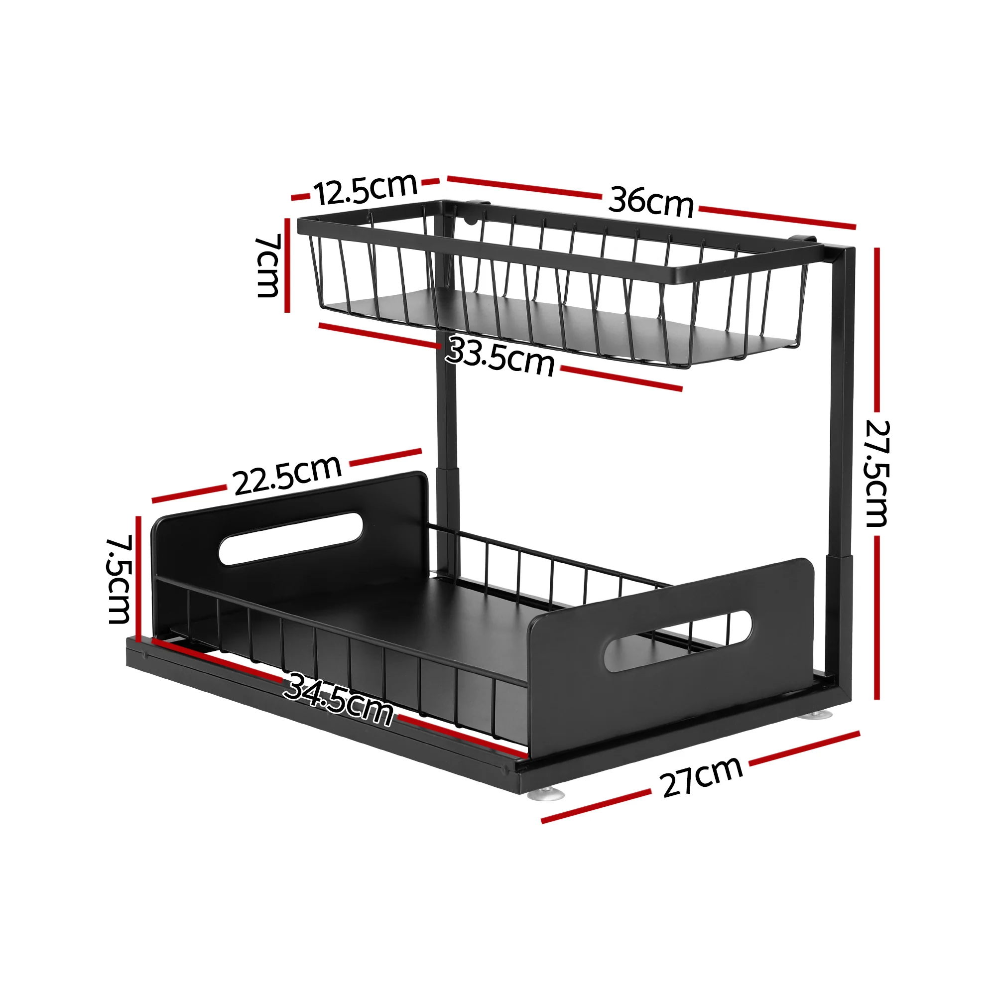 Artiss Under Sink Organizer Storage L Shape 1 Pull Out Drawers Kitchen Cabinet Shelf - Image 3