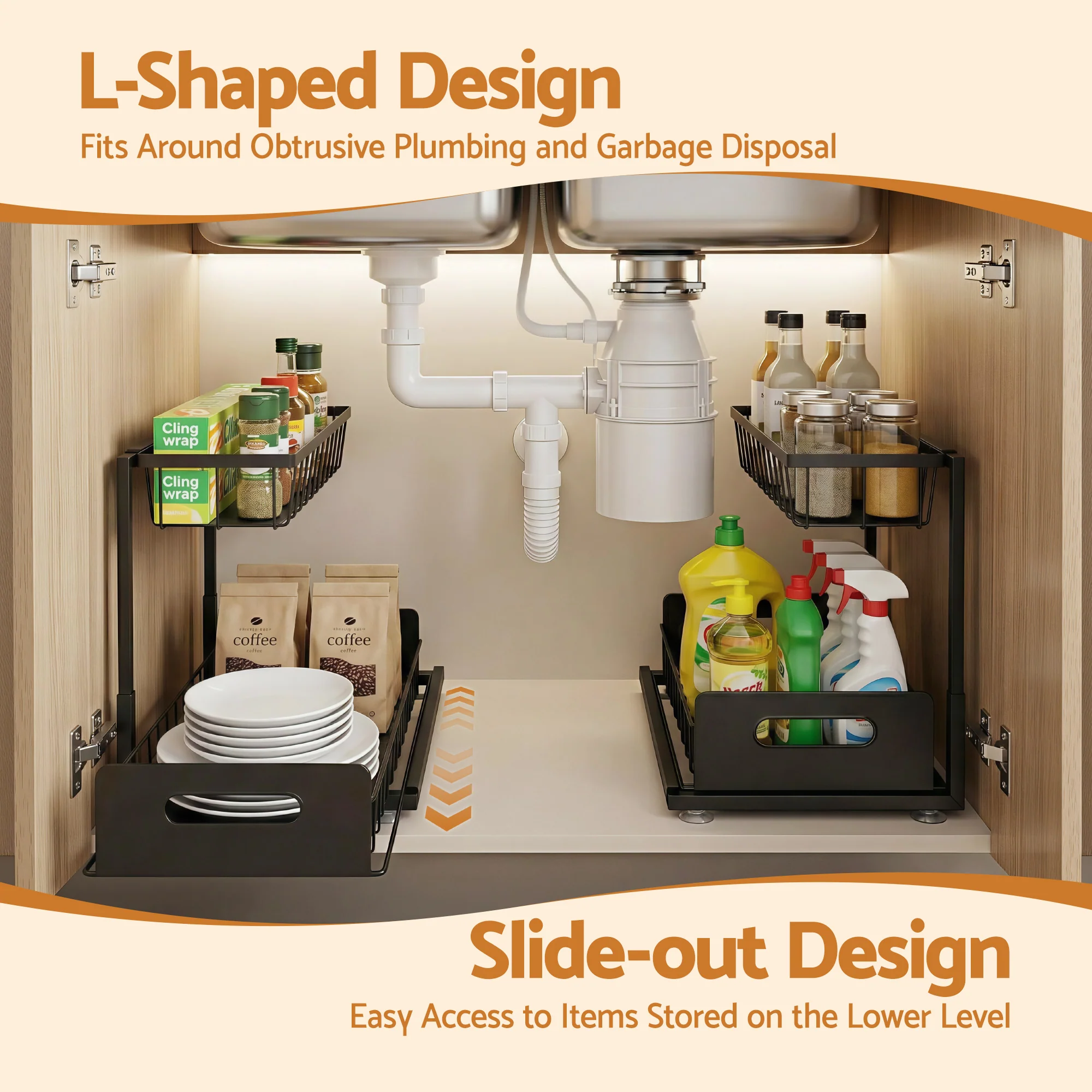 Artiss Under Sink Organizer Storage L Shape 1 Pull Out Drawers Kitchen Cabinet Shelf - Image 5