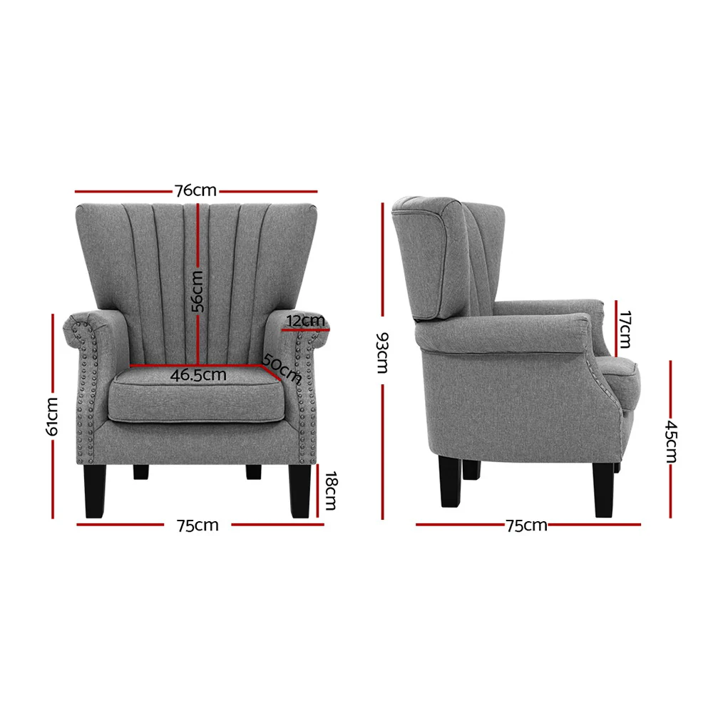 Artiss Armchair Wingback Grey Andrew - Image 3
